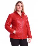 Giacca in pelle rossa taglie forti nappa effetto liscio
