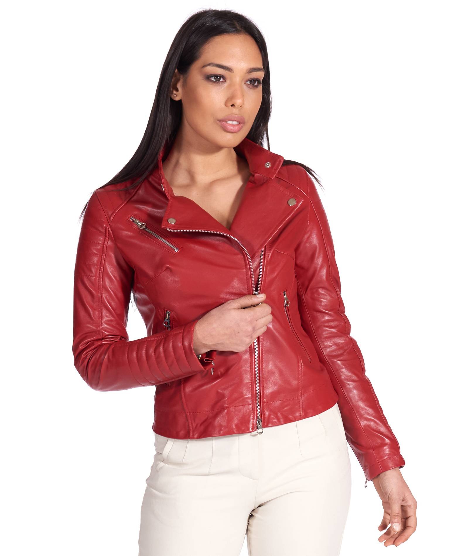 Onkel eller Mister Memo Barnlig Leather biker jacket women quilted leather jacket red moto jacket Karim |  D'Arienzo