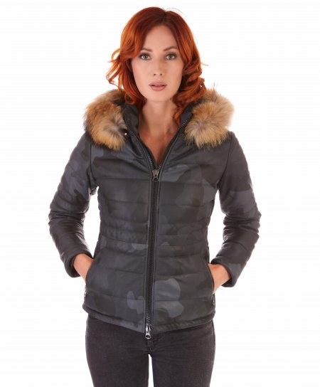 Military hooded nappa lamb leather down jacket