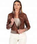 Bomber in pelle color cuoio effetto vintage