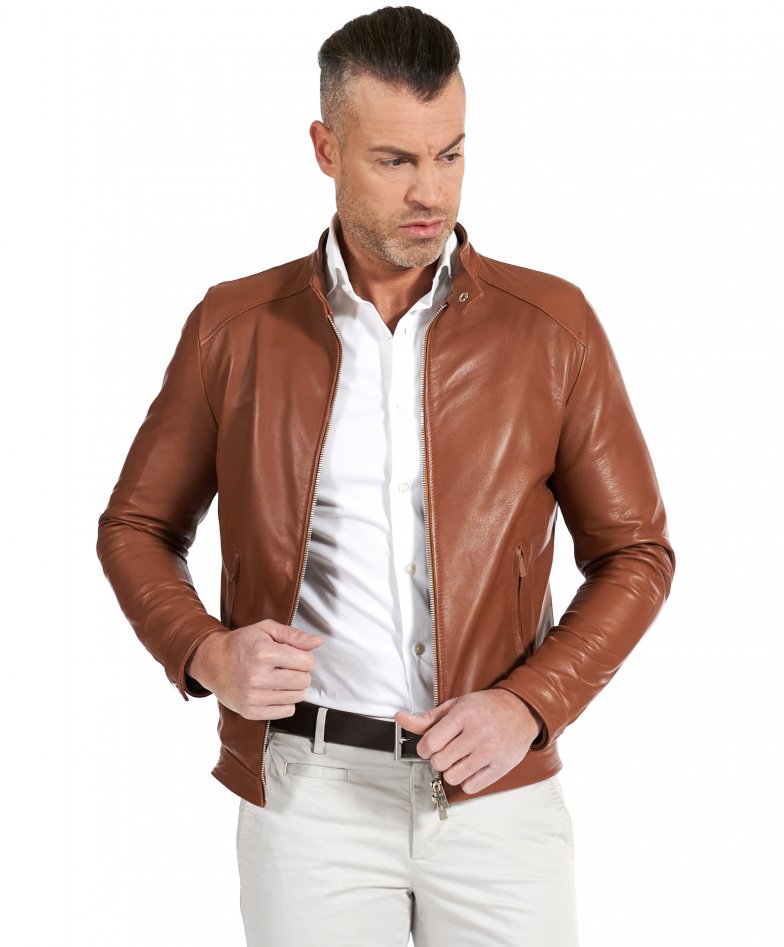 Men's Leather Jacket biker leather jacket tan spring jacket Ted | D'Arienzo