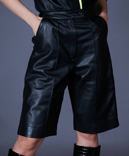 Black fluo leather joggers unlined shorts green fluo rib 