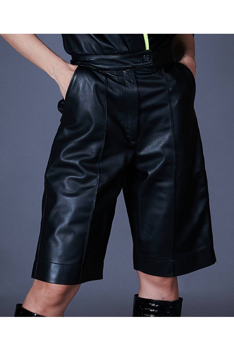 Black fluo leather joggers unlined shorts green fluo rib 