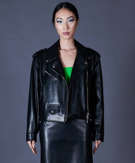 Black leather biker jacket...