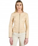 Giacca corta in pelle beige girocollo nappa effetto liscio