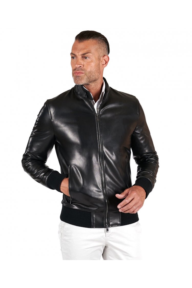 Black lamb leather bomber...