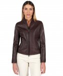 Giacca in pelle naturale bordeaux effetto liscio colletto coreana 
