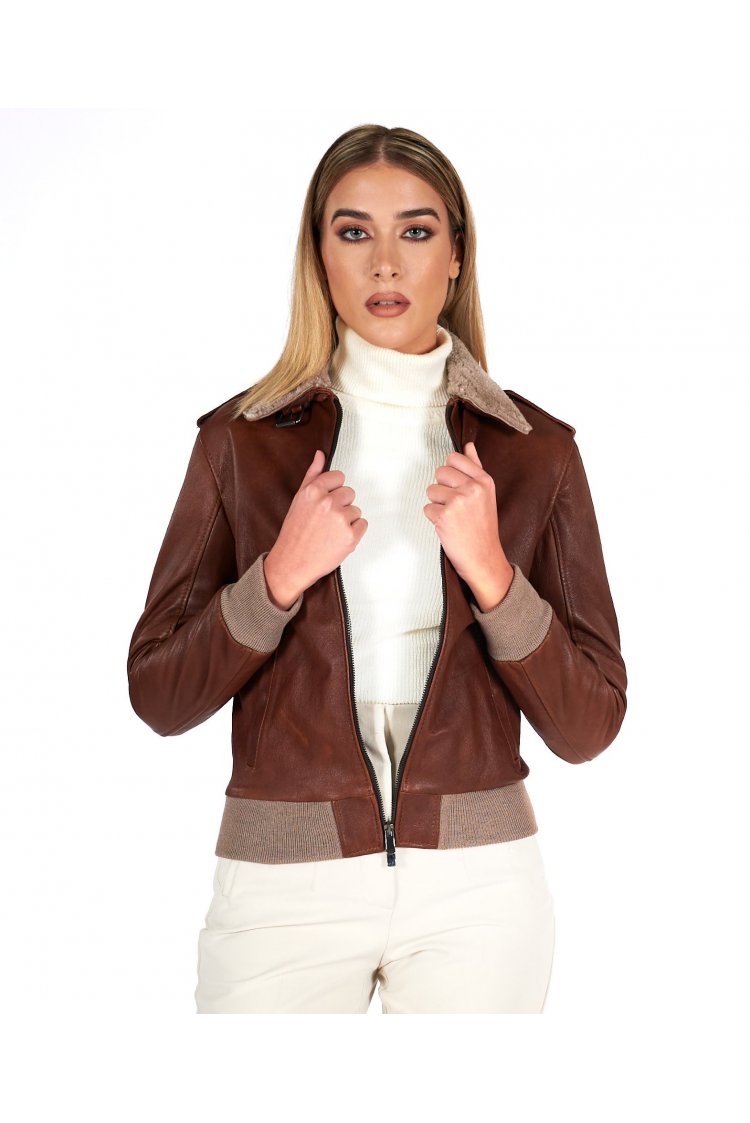 Tan lamb leather bomber...