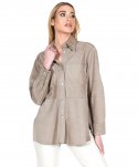 Camicia in pelle scamosciata fango vestibilità over