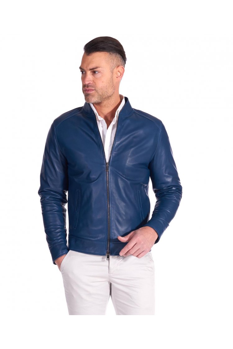 Genuine leather jacket mens blue leather jacket magnet pockets Marlon |  D'Arienzo