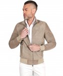 Giubbotto Bomber in pelle camoscio colore sabbia collo coreana