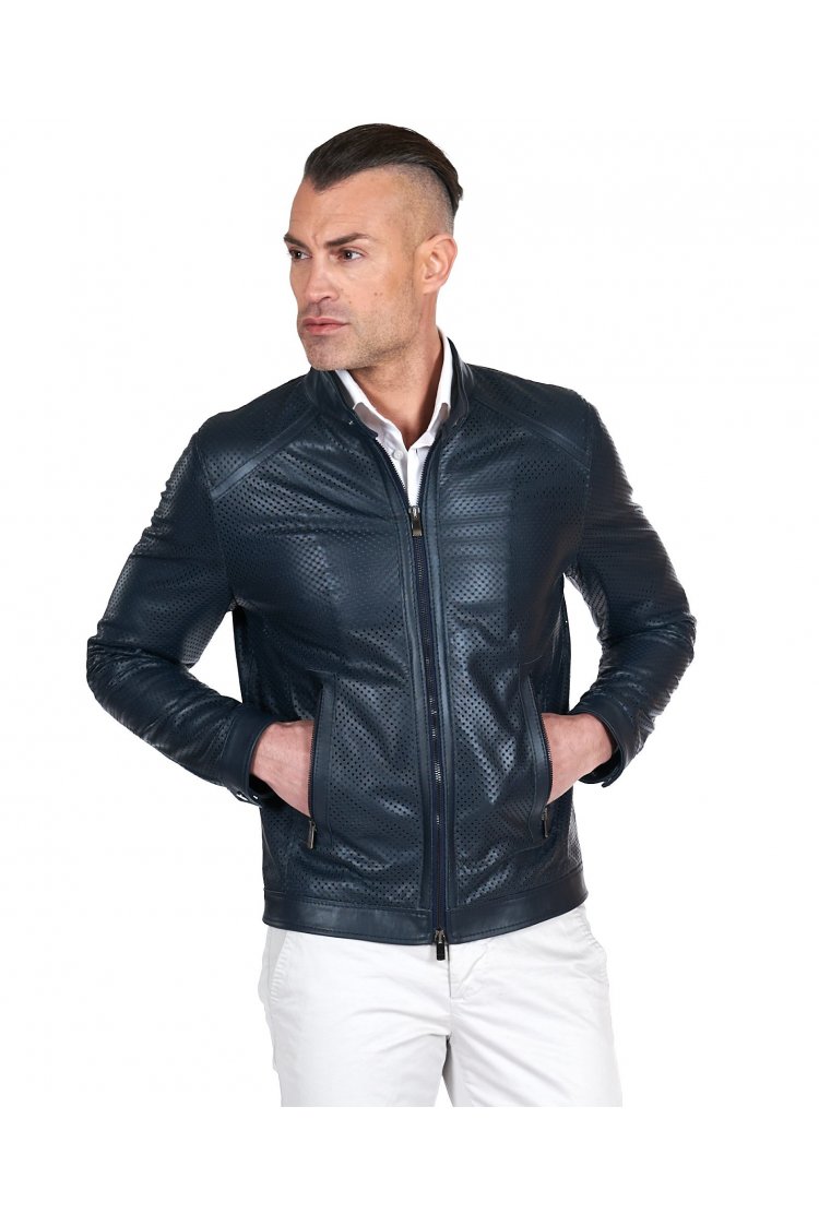 Men's biker leather jacket moto jacket blue biker jacket Ted