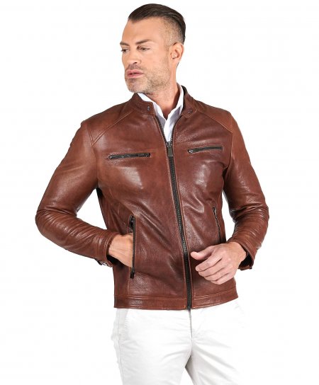 Tan pull up lamb leather...