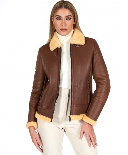 Tan shearling lamb biker...