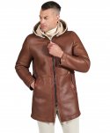 Cappotto montone cuoio Shearling uomo cappuccio staccabile